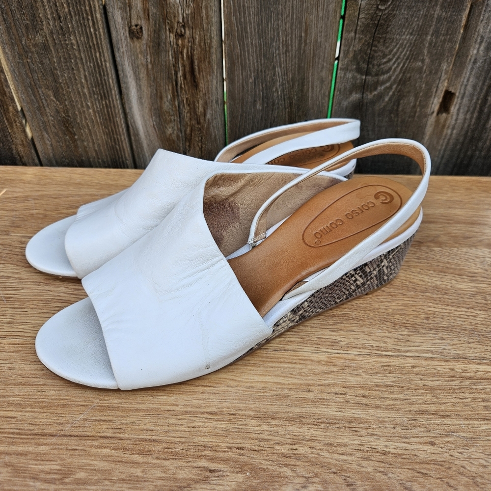 Corso Como Geox Women's White and Brown Wedge Sandals Size 7.5 - Picture 2 of 16